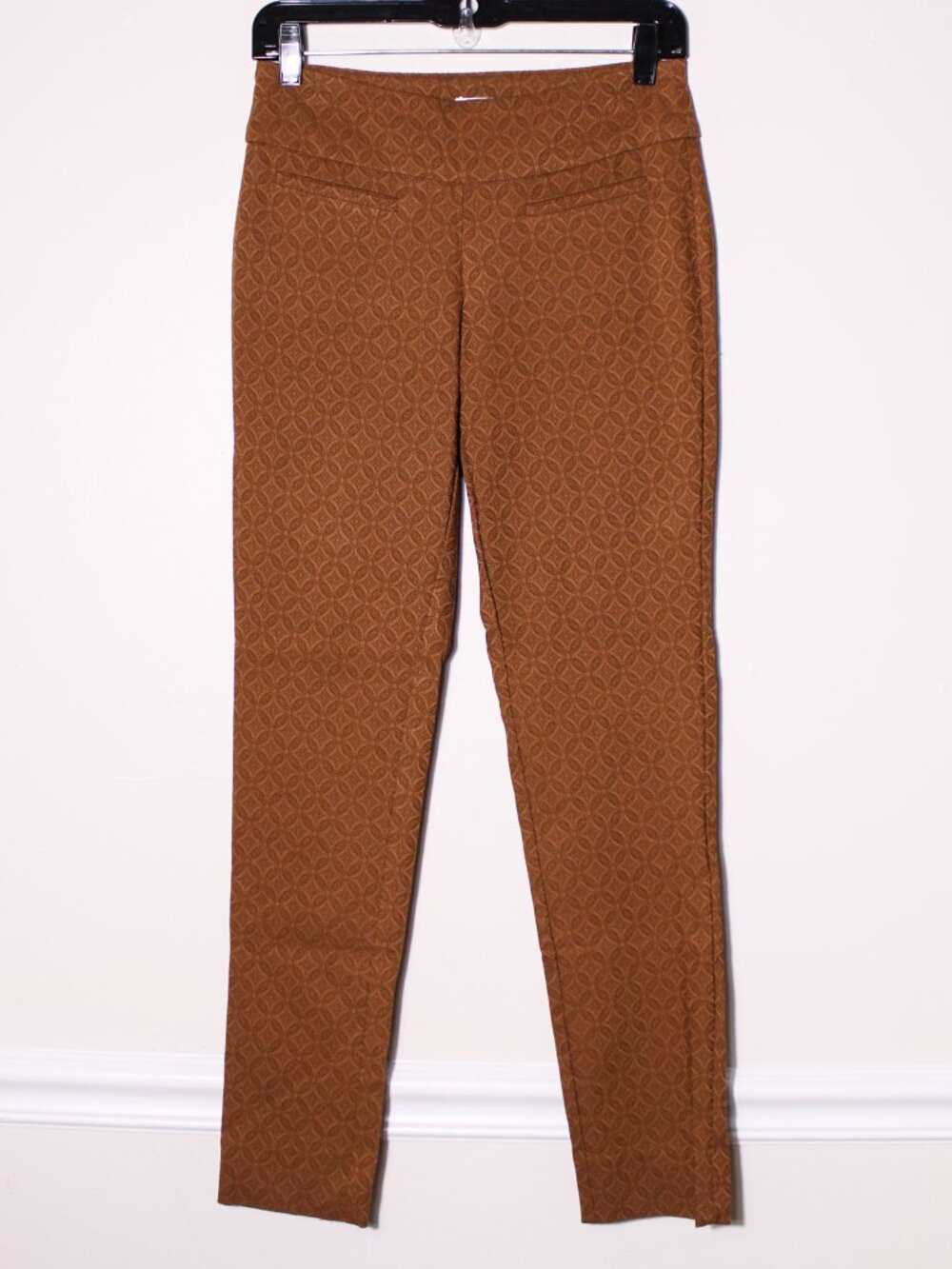 Crown & Ivy Medallion Textured Slim Pants Casual Office Brown Size 2 Petite